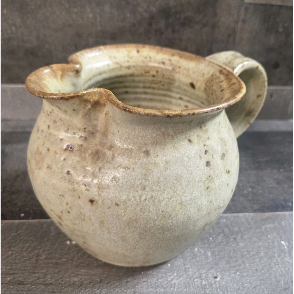Studio Art Pottery Pitcher HandThrown Stoneware Vtg Farmhouse "Pearson"? 4.5"H